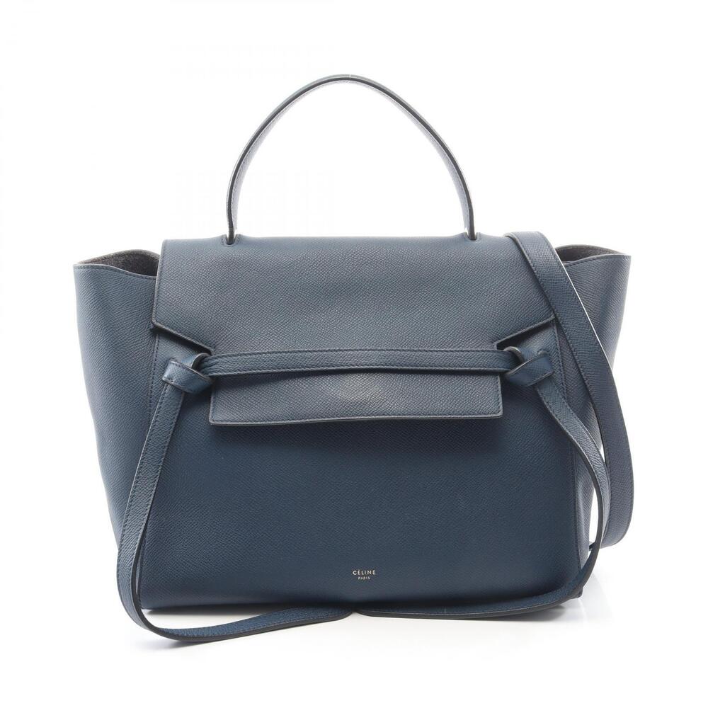 Celine Belt Leather Crossbody BAG Handbag Leather Navy Blue